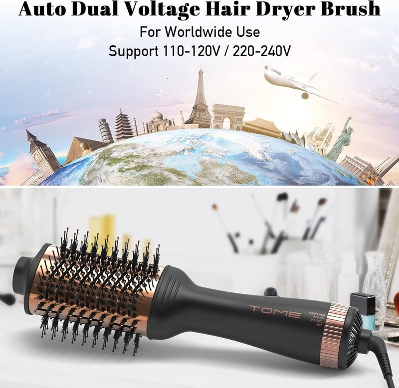 Tomee Blow Dryer Brush, Hair Dryer Brush in One, 1200W Large Oval Hot Air Volumizer & Straightener, Anti-Frizz Blowout Styling Brush, Dual Voltage 110–240V (3 Inch) Black - Image 5